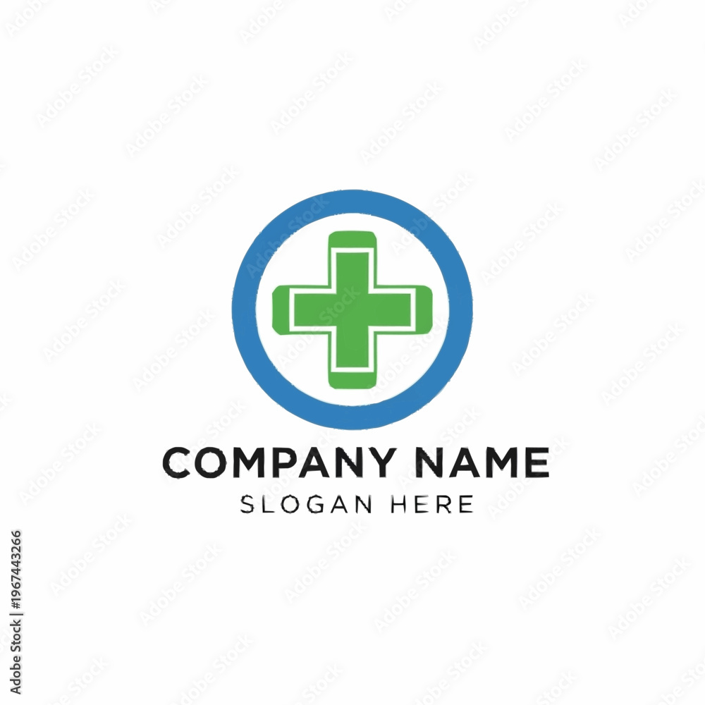 Fototapeta premium Medical Logo Design Featuring a Green Cross Inside a Blue Circle.