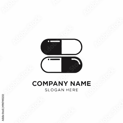 Minimalist logo design featuring two capsules, ideal for pharmaceutical or healthcare brands, conveying simplicity and trust.