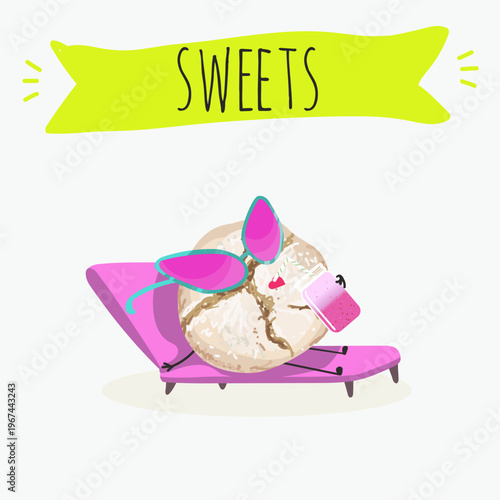 Funny Characters amaretti italy dessert, hand drawn vector illustration.