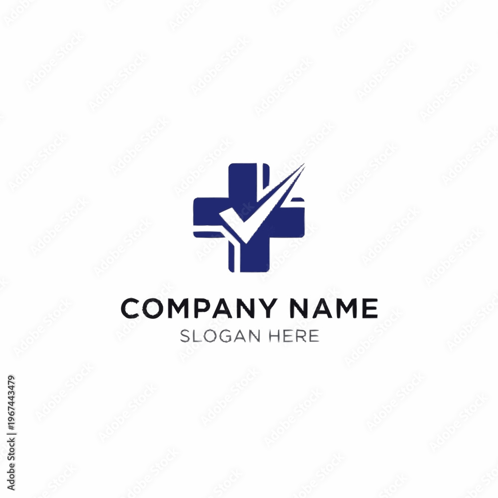 Obraz premium Medical Cross Logo with Checkmark Symbol for Healthcare Company Branding.