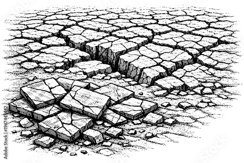 Cracked Ground and Pavement Black Line Illustration
