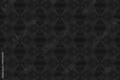 Tribal black background, banner, cover design, original mural. Geometric embossed pattern. Ornamental motifs of the East, Asia, India, Mexico, Aztec, and Peru. Ethnic traditions.