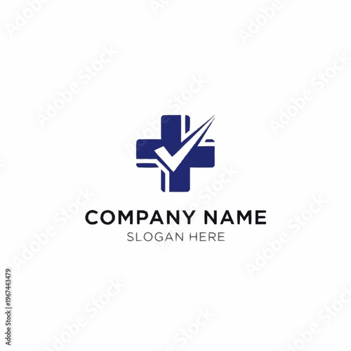 Medical Cross Logo with Checkmark Symbol for Healthcare Company Branding.