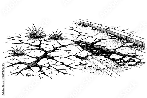 Drought and Soil Erosion Hand Drawn Artwork