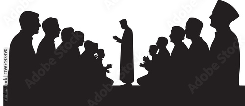 Religious gathering with a leader in prayer or sermon Keywords: religion, prayer, sermon