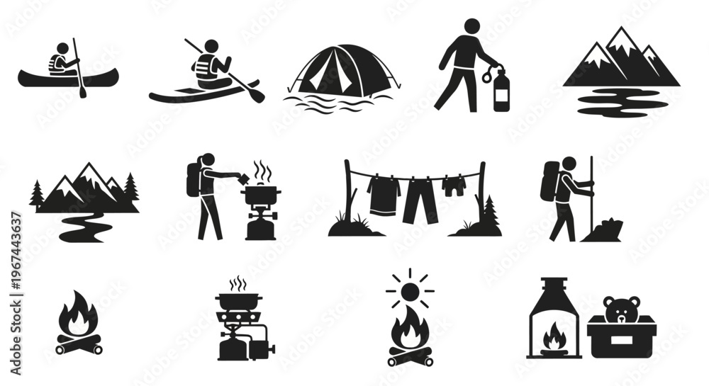 Obraz premium Camping and outdoor adventure icons set.