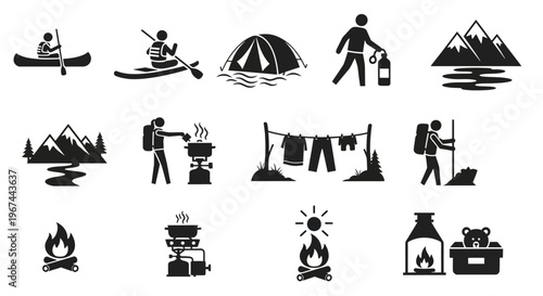 Camping and outdoor adventure icons set.