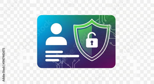 A vector graphic illustration of a secure user identity icon with a shield and lock
