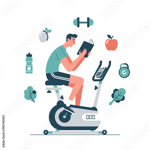 Man Exercising on Stationary Bike.