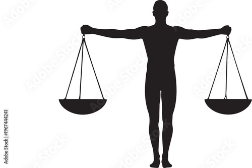 Silhouette of a man holding a balance scale justice