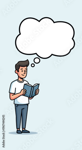 Man Reading Book Thinking Deeply.