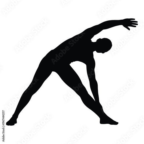 A person stretches sideways in a dynamic pose demonstrating flexibility and athletic ability silhouette