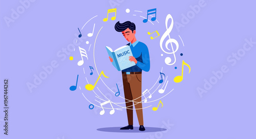 Man Reading Music Sheet Book.
