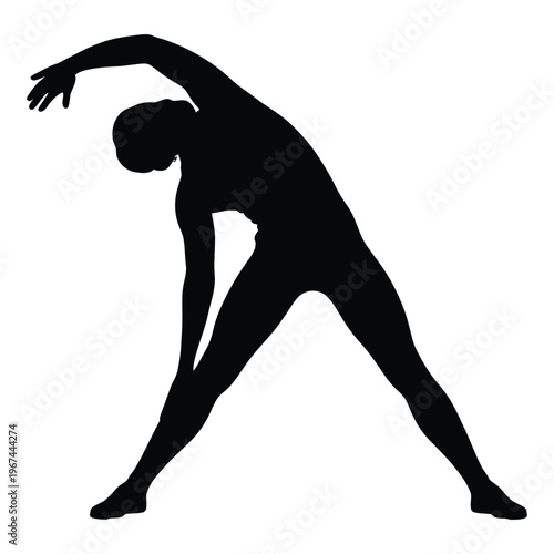 A person stretches sideways in a dynamic pose demonstrating flexibility and athletic ability silhouette
