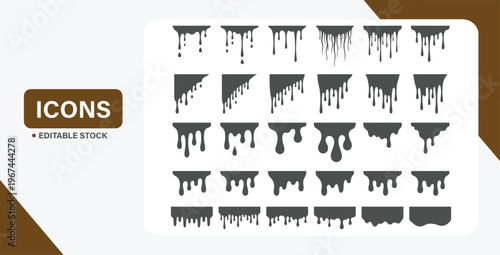 Dripping paint and slime border shape vector set with abstract splash and fluid drip elements