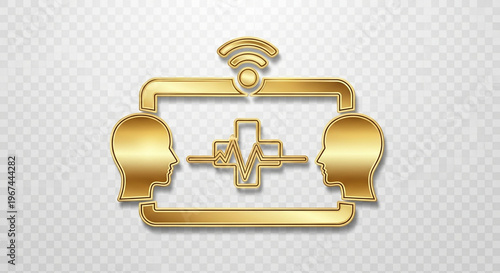 A gold vector graphic of two heads connected by a medical symbol