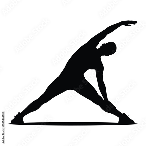 A person stretches sideways in a dynamic pose demonstrating flexibility and athletic ability silhouette