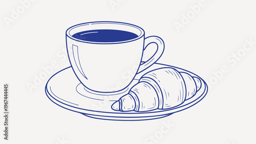 Isolated white porcelain mug of hot black espresso and a ceramic cup of tea with milk on a brown saucer served as a morning breakfast beverage at a cafe