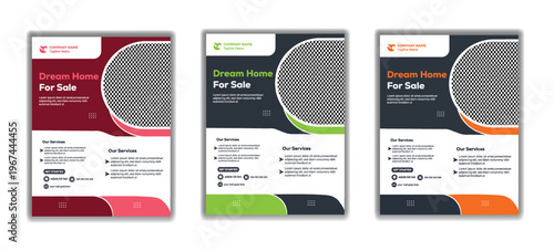 Three colorful Dream Home For Sale flyers vector illustration