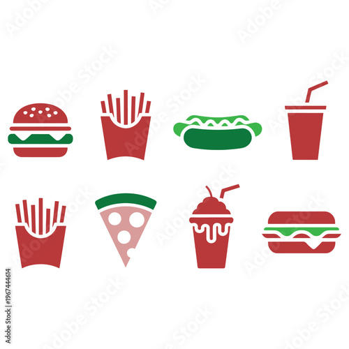Assorted colorful fast food icons in a grid layout
