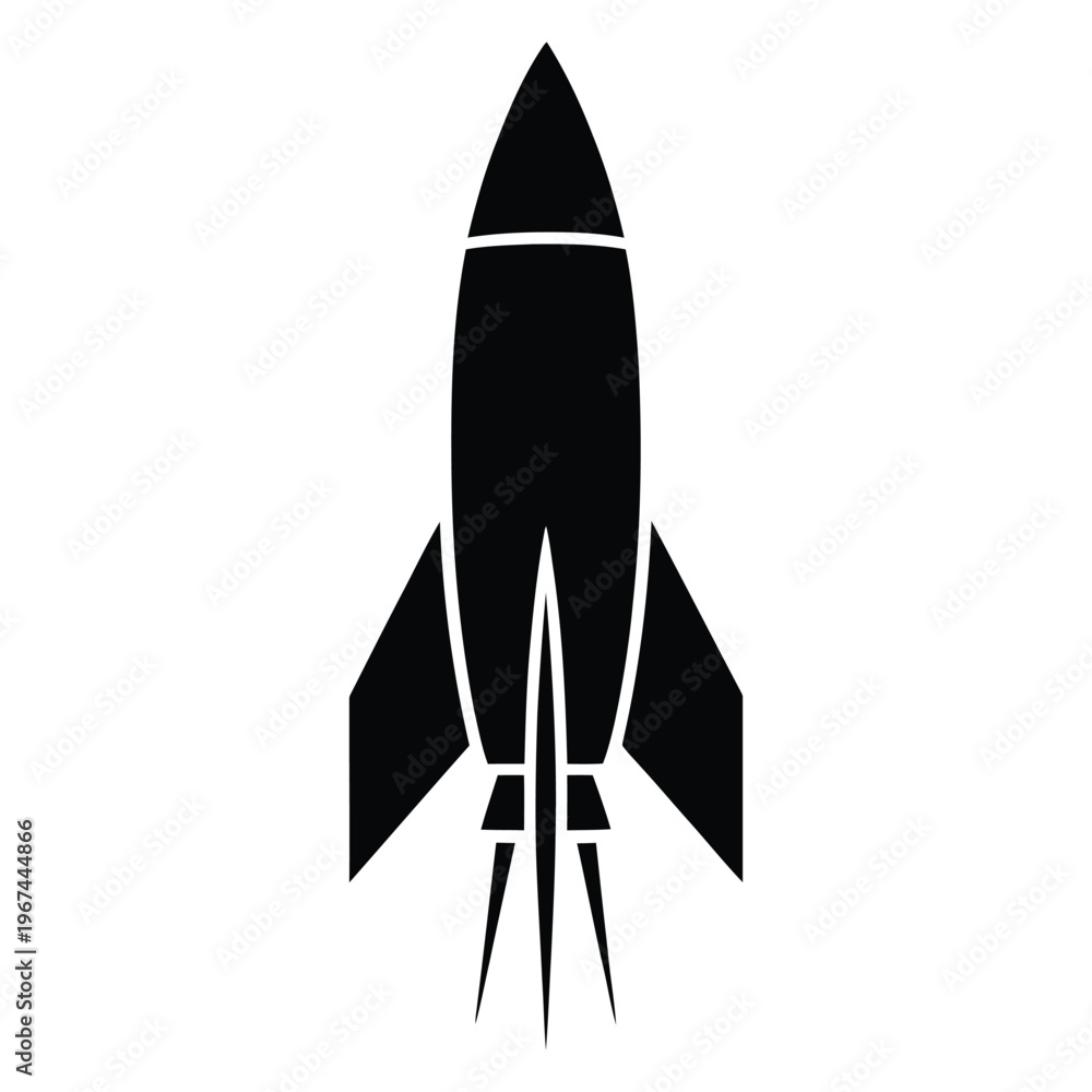 Fototapeta premium A striking black rocket design stands out against a light gray background silhouette