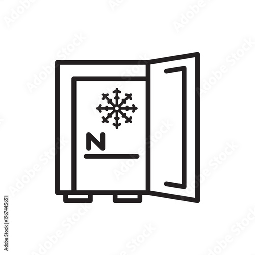 Nitrogen flash freezer icon. Cryogenic tech, represents liquid nitrogen hardware, rapid freezing tools, ultra-low temperature systems, cold chain logistics gear, and industrial food preservation units