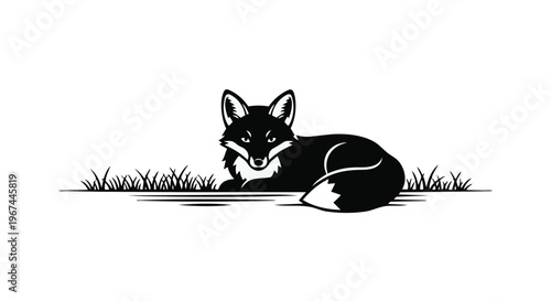 Foto Vector illustration of a resting fox in the grass