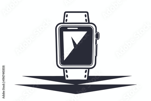 Elegant black and white smartwatch silhouette, a simple vector icon for modern devices