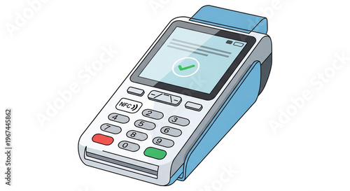 A modern payment terminal with a touchscreen display and keypad for secure transactions
