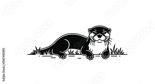 Cute otter illustration, vector mascot logo design