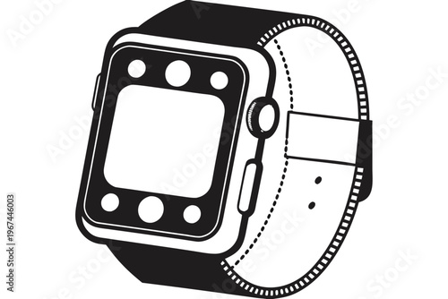 Crisp black and white smartwatch outline, essential vector icon for digital tools