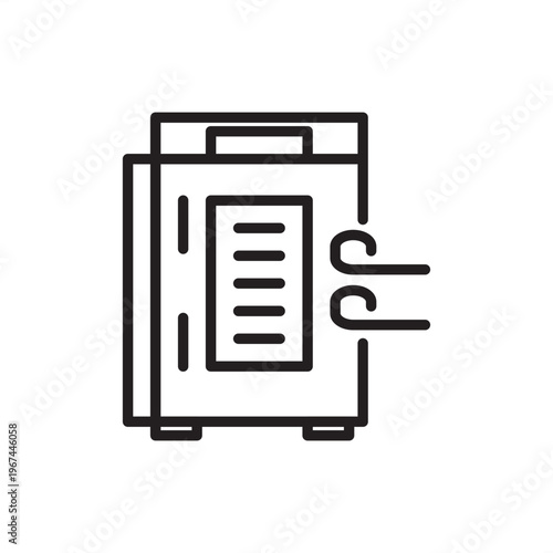 Industrial dehydrator icon. Preservation tech, representing thermal drying hardware, moisture extraction tools, convection heating systems, food processing gear, and industrial desiccation units.