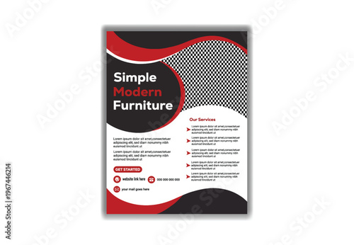 Modern and Simple modern furniture flyer cover red black white vector illustration