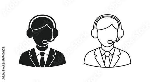 Customer service icons, call center, support agents, headset, vector