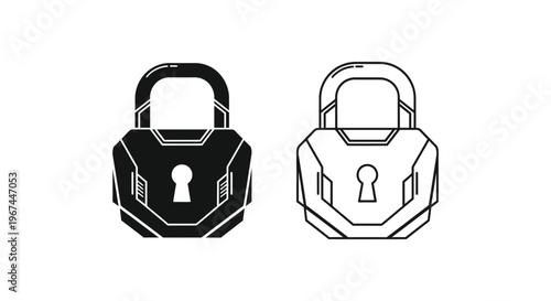 Padlock icons, security lock symbols, black and white vector graphics, padlock illustrations