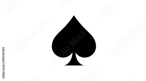 A simple, black spade shape sits against a white background, isolated and bold