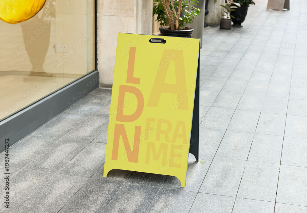 Mockup A-frame Sign in London Street Scene Stock Template | Adobe Stock