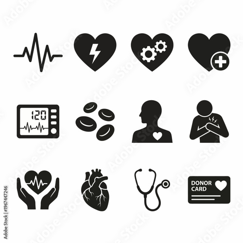 Heart health and medical care vector icons for healthcare design