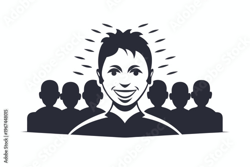 Joyful Person Amidst a Crowd Silhouette, Optimism and Positivity Line Art Concept