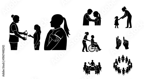 Diverse people helping each other.