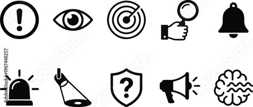 A collection of alert and awareness icons