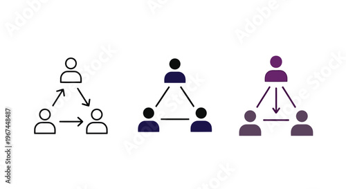 Infographic Vector Three distinct hierarchical triangles with people icons represent organizational structures.