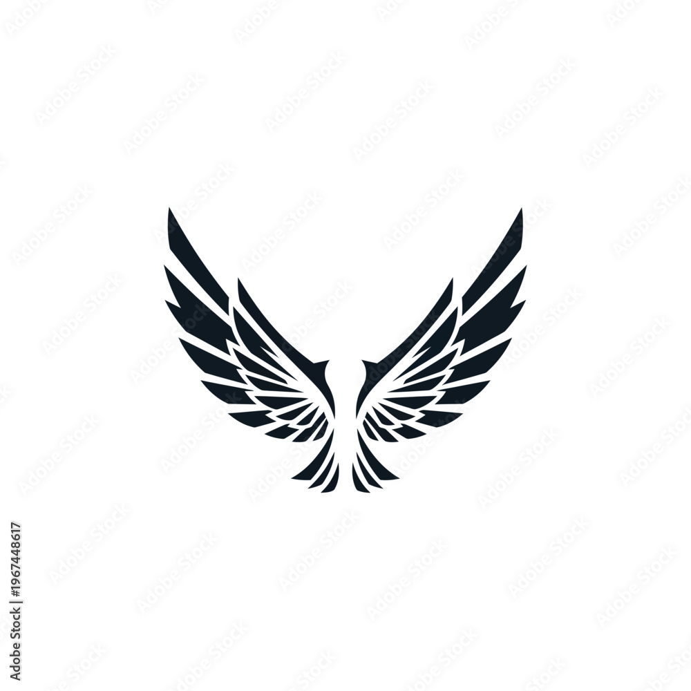 Obraz premium Elegant black wings illustration representing freedom flight and aspiration on white background.