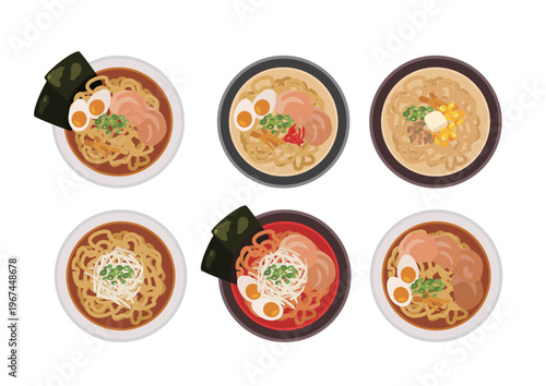 上から見た美味しそうなラーメンセット