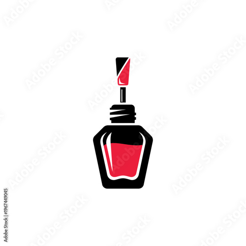 Elegant nail polish bottle with vibrant red color and brush ready for application.