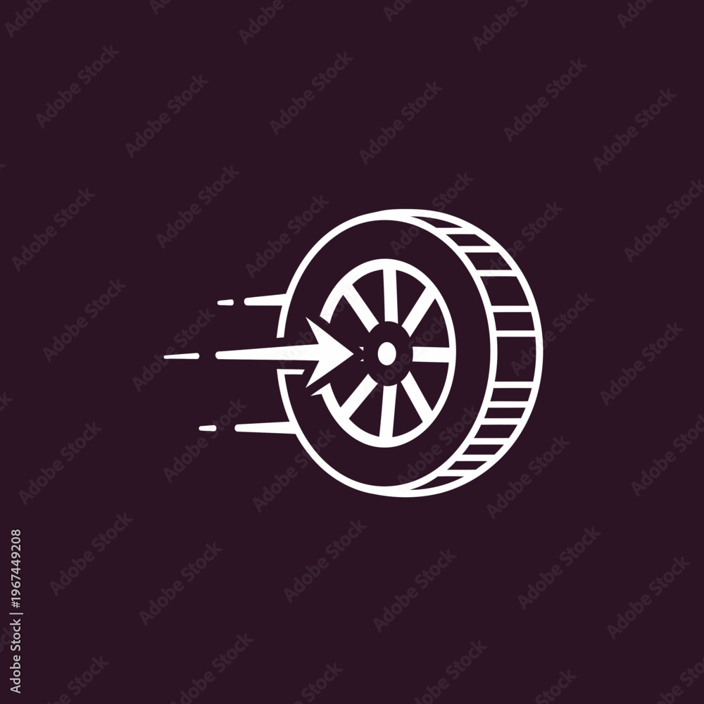 Obraz premium Fast moving tire with arrow pointing forward speed concept.
