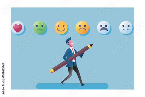 Man drawing or adjusting emotional states with a large pencil