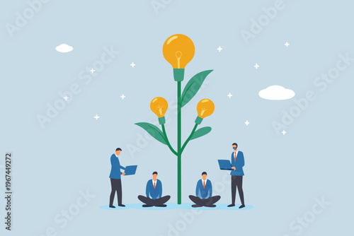 Growing ideas people nurturing innovation represented by a lightbulb plant