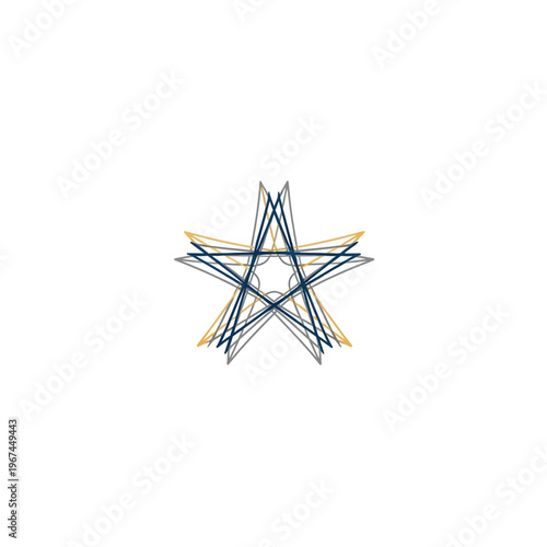 Intricate geometric star design with overlapping lines and vibrant colors on white background.