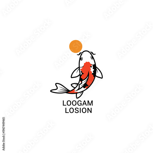 Koi fish logo design with orange sun and text below minimalist style.
